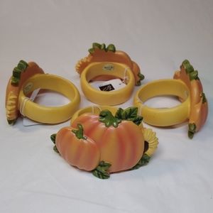Kohl’s Harvest NAPKIN RINGS Pumpkins Sunflower Set of 4 NWT Orange Yellow Green